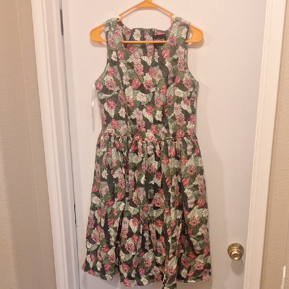 Collectif Green and Pink Floral Midi Dress